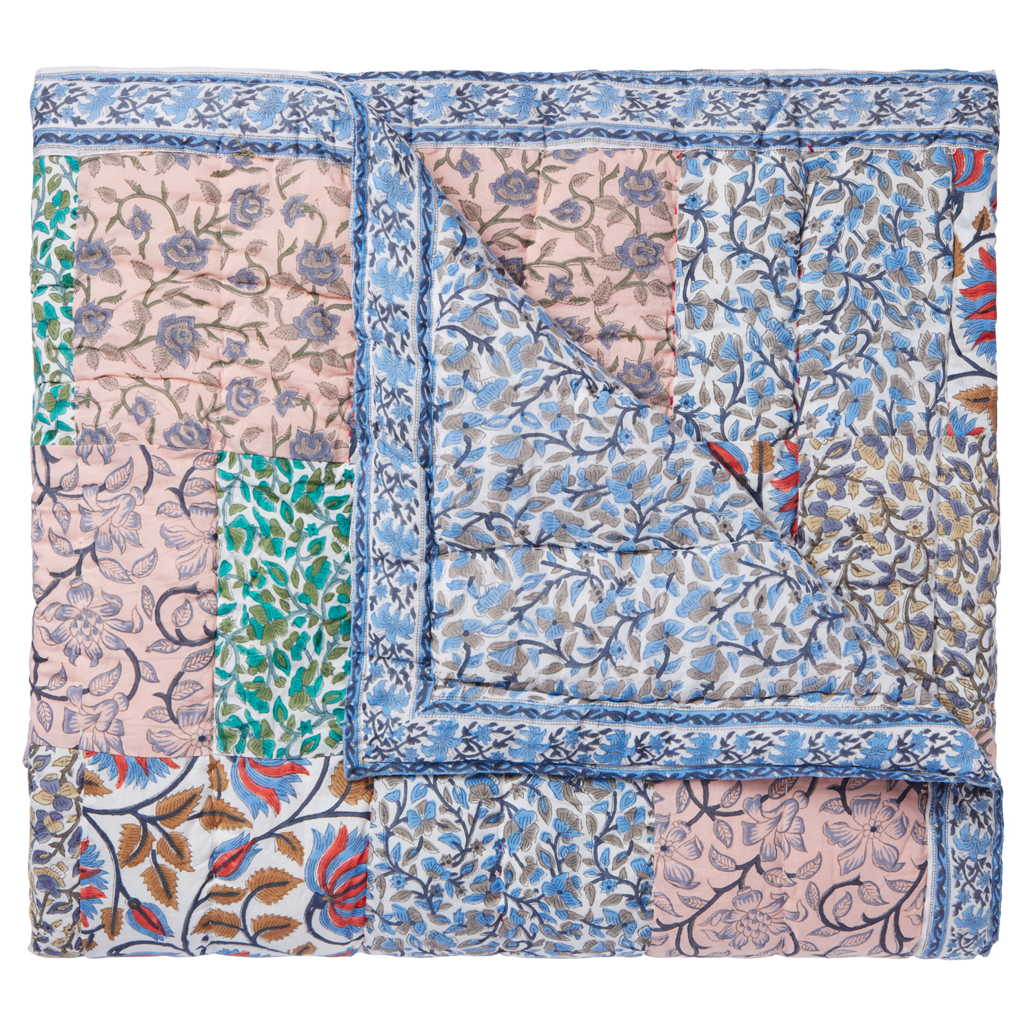 Aizel Patchwork Cotton Filled Quilt - Multi/Blue